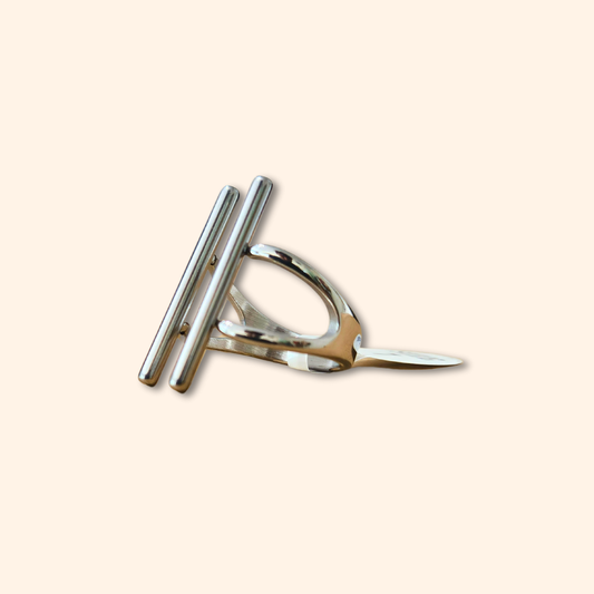 Elegant accessory by Roots Jewellery: The Silver Open Ring features two parallel bar designs on top, set against a sleek stainless steel background.