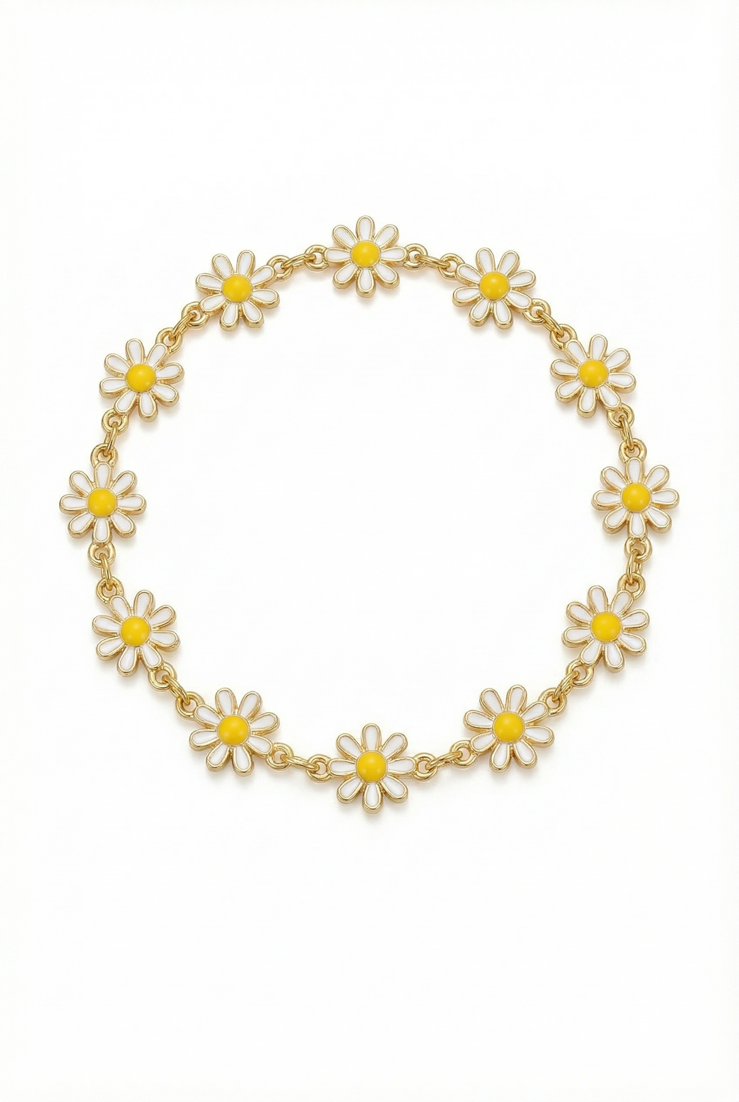 Bracelet with daisy flower charms on a white background