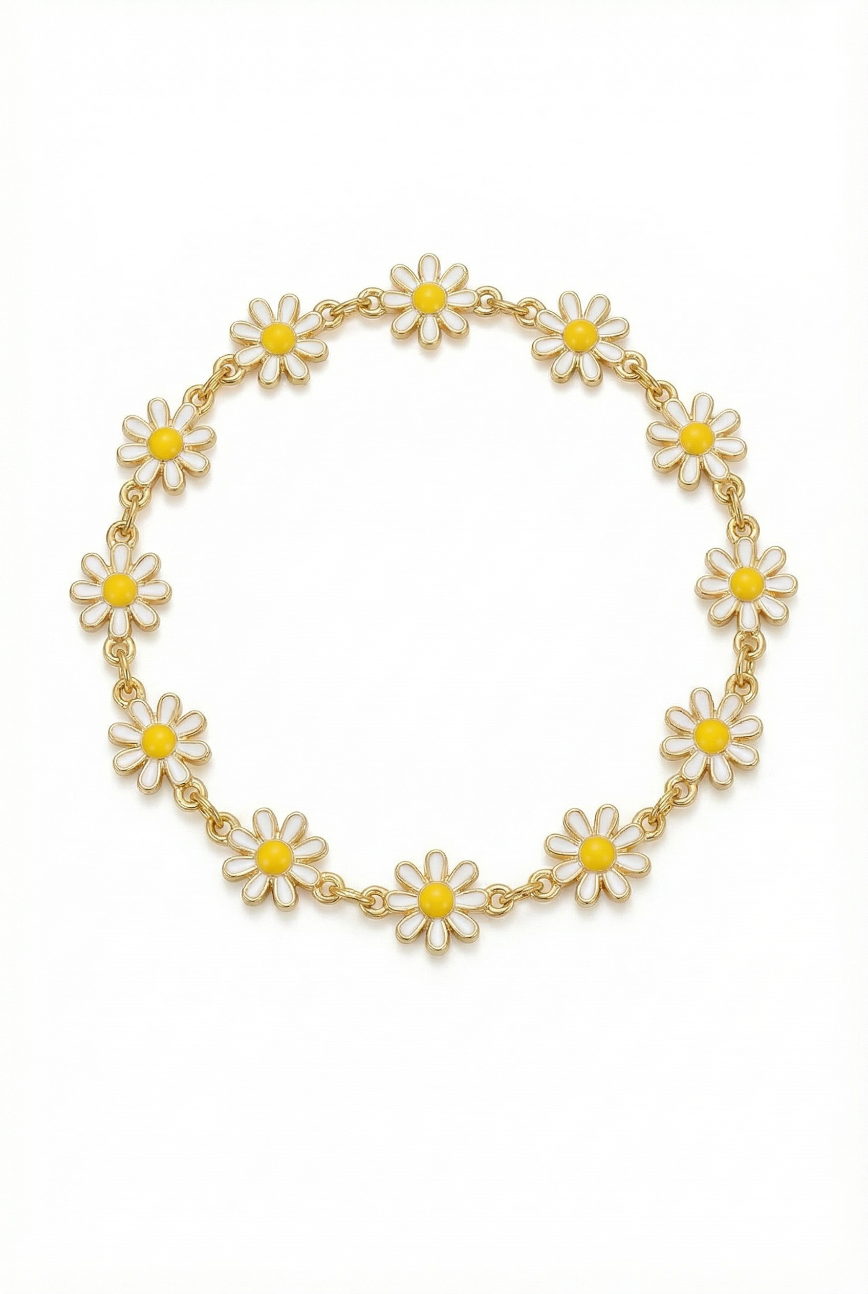 Bracelet with daisy flower charms on a white background