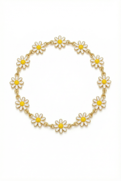 Bracelet with daisy flower charms on a white background